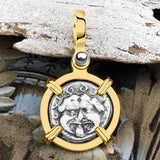 Ancient Greek Gorgon & Anchor Symbols of Protection & Hope Silver Drachm 400 BC 14K Gold Pendant