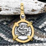 Ancient Greek Gorgon & Anchor Symbols of Protection & Hope Silver Drachm 400 BC 14K Gold Pendant