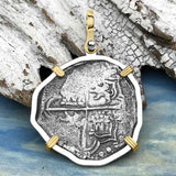 Mel Fisher's Atocha 4 Reale Cob Shipwreck Coin Piece of 8 14K Gold & Sterling Silver Pendant