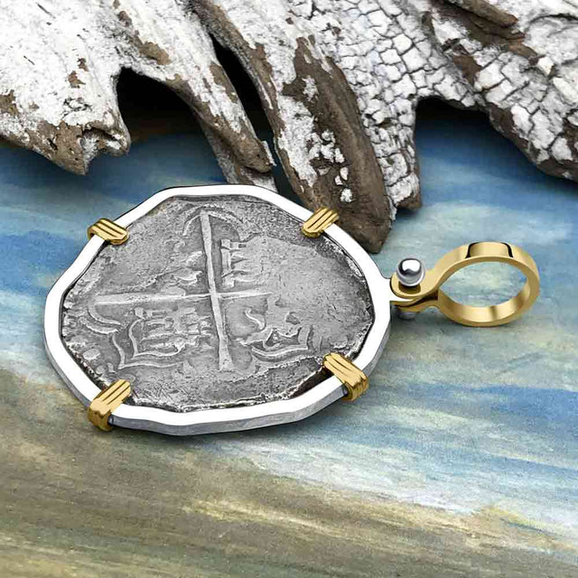 Mel Fisher's Atocha 4 Reale Cob Shipwreck Coin Piece of 8 14K Gold & Sterling Silver Pendant