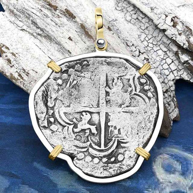 Mel Fisher's Atocha 8 Reale Cob Shipwreck Coin Piece of 8 14K Gold & Sterling Silver Pendant
