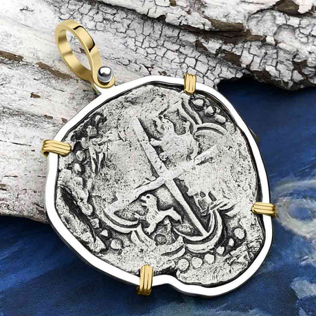 Mel Fisher's Atocha 8 Reale Cob Shipwreck Coin Piece of 8 14K Gold & Sterling Silver Pendant