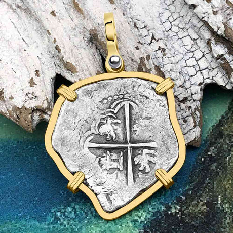 Heart Shaped Mel Fisher's Atocha Rare 2 Reale Cob Shipwreck Coin Piece of 8 14K Gold Pendant | Artifact #4146