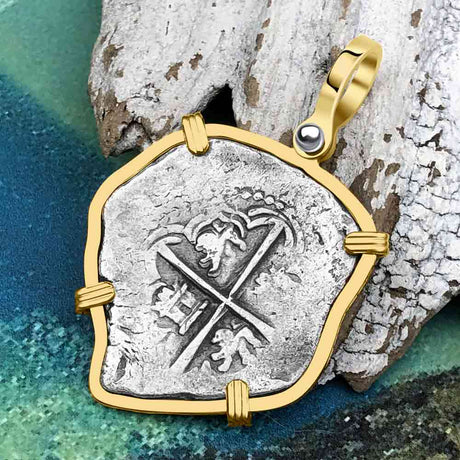 Heart Shaped Mel Fisher's Atocha Rare 2 Reale Cob Shipwreck Coin Piece of 8 14K Gold Pendant | Artifact #4146