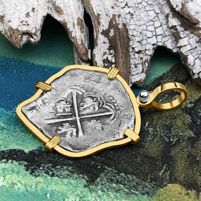 Heart Shaped Mel Fisher's Atocha Rare 2 Reale Cob Shipwreck Coin Piece of 8 14K Gold Pendant | Artifact #4146