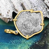 Heart Shaped Mel Fisher's Atocha Rare 2 Reale Cob Shipwreck Coin Piece of 8 14K Gold Pendant | Artifact #4146