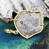 Heart Shaped Mel Fisher's Atocha Rare 2 Reale Cob Shipwreck Coin Piece of 8 14K Gold Pendant | Artifact #4146