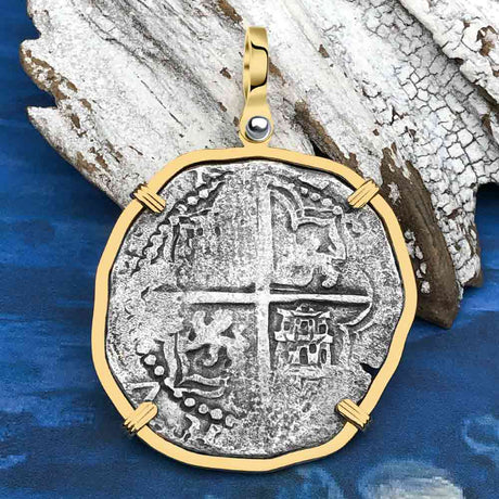 Mel Fisher's Atocha 8 Reale Shipwreck Coin 14K Gold Pendant - Rare Treasure Chest Bag Marks