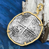 Mel Fisher's Atocha 8 Reale Shipwreck Coin 14K Gold Pendant - Rare Treasure Chest Bag Marks