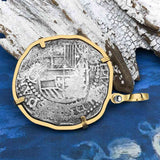 Mel Fisher's Atocha 8 Reale Shipwreck Coin 14K Gold Pendant - Rare Treasure Chest Bag Marks