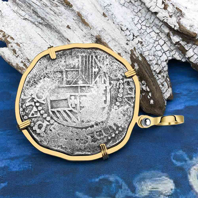 Mel Fisher's Atocha 8 Reale Shipwreck Coin 14K Gold Pendant - Rare Treasure Chest Bag Marks