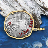 Mel Fisher's Atocha 8 Reale Shipwreck Coin 14K Gold Pendant - Rare Treasure Chest Bag Marks