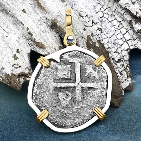 Princess Louisa Shipwreck Dated 1732 2 Reale Piece of Eight 14K Gold and Sterling Silver Pendant
