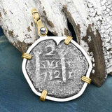 Princess Louisa Shipwreck Dated 1732 2 Reale Piece of Eight 14K Gold and Sterling Silver Pendant