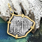 Princess Louisa Shipwreck Dated 1723 2 Reale Piece of Eight 14K Gold Pendant