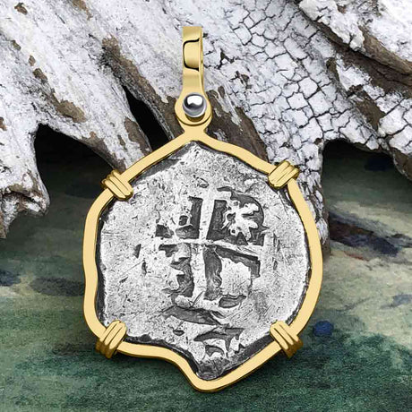 Princess Louisa Shipwreck Dated 1731 2 Reale Piece of Eight 14K Gold Pendant