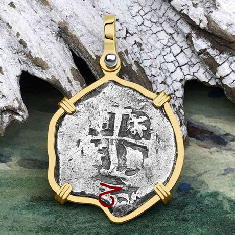 Princess Louisa Shipwreck Dated 1731 2 Reale Piece of Eight 14K Gold Pendant