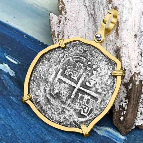 RARE Triple Dated 1672 Consolacion Shipwreck Pirate Era 8 Reale Cob Piece of 8 14K Gold Pendant