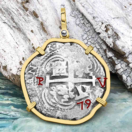 RARE Triple Dated 1679 Consolacion Shipwreck Pirate Era 8 Reale Cob Piece of 8 14K Gold