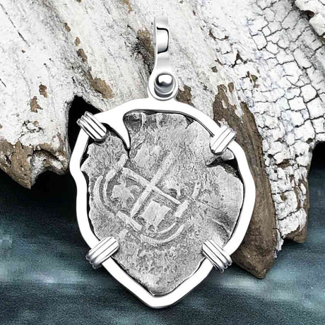 Heart Shaped 1662 Consolacion Shipwreck Pirate Era Spanish 1 Reale Piece of Eight Sterling Silver Pendant