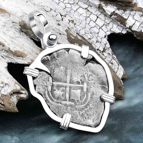 Heart Shaped 1662 Consolacion Shipwreck Pirate Era Spanish 1 Reale Piece of Eight Sterling Silver Pendant