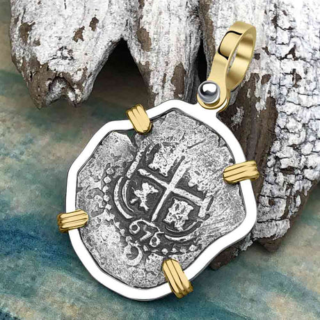 1656 Consolacion Shipwreck Pirate Era Spanish 1 Reale Piece of Eight 14K Gold & Sterling Silver Pendant