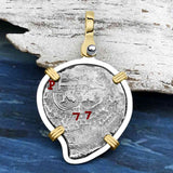 Heart Shaped 1677 Consolacion Shipwreck Pirate Era Spanish 1 Reale Piece of Eight 14K Gold & Sterling Silver Pendant