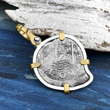 Heart Shaped 1677 Consolacion Shipwreck Pirate Era Spanish 1 Reale Piece of Eight 14K Gold & Sterling Silver Pendant