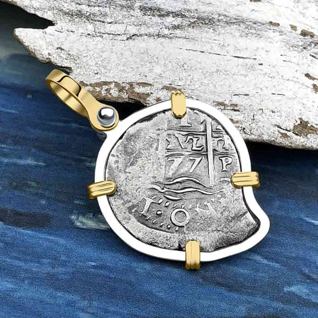Heart Shaped 1677 Consolacion Shipwreck Pirate Era Spanish 1 Reale Piece of Eight 14K Gold & Sterling Silver Pendant