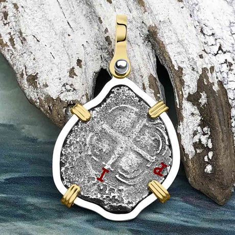 1661 Consolacion Shipwreck Pirate Era Spanish 1 Reale Piece of Eight 14K Gold & Sterling Silver Pendant