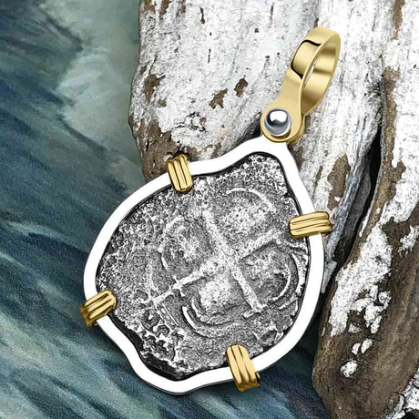 1661 Consolacion Shipwreck Pirate Era Spanish 1 Reale Piece of Eight 14K Gold & Sterling Silver Pendant