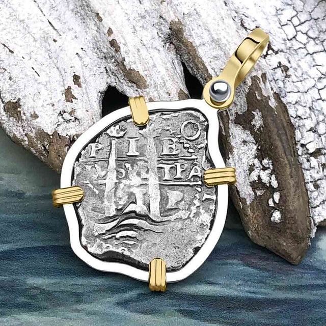 1661 Consolacion Shipwreck Pirate Era Spanish 1 Reale Piece of Eight 14K Gold & Sterling Silver Pendant
