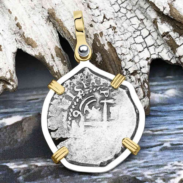 1662 Consolacion Shipwreck Pirate Era Spanish 1 Reale Piece of Eight 14K Gold & Sterling Silver Pendant