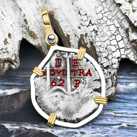 1662 Consolacion Shipwreck Pirate Era Spanish 1 Reale Piece of Eight 14K Gold & Sterling Silver Pendant