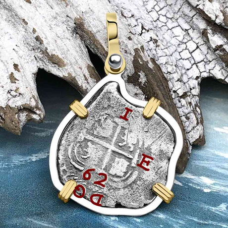 1662 Consolacion Shipwreck Pirate Era Spanish 1 Reale Piece of Eight 14K Gold & Sterling Silver Pendant