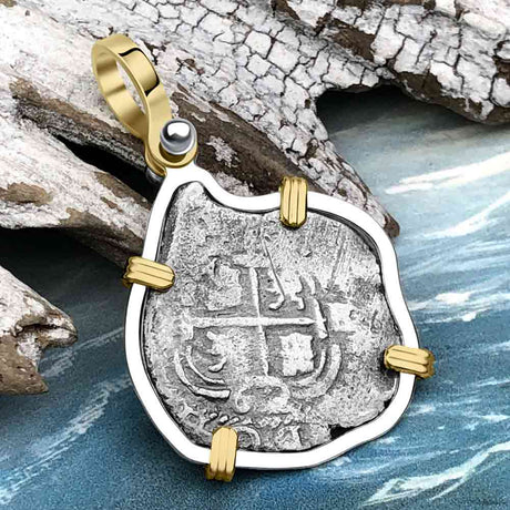 1662 Consolacion Shipwreck Pirate Era Spanish 1 Reale Piece of Eight 14K Gold & Sterling Silver Pendant