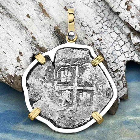 1658 Consolacion Shipwreck Pirate Era Spanish 2 Reale Piece of Eight 14K Gold & Sterling Silver Pendant
