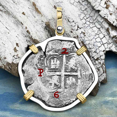 1658 Consolacion Shipwreck Pirate Era Spanish 2 Reale Piece of Eight 14K Gold & Sterling Silver Pendant