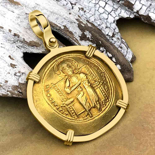 Byzantine Jesus Christ King of Kings Gold Histamenon Nomisma Coin Circa 1059 AD 18K Gold Pendant