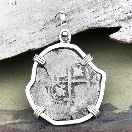 Pirate Era 1668 Spanish 1 Reale Piece of Eight Sterling Silver Pendant