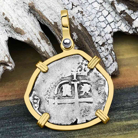 Pirate Era 1660 Spanish 1 Reale Cob Piece of Eight 14K Gold Pendant