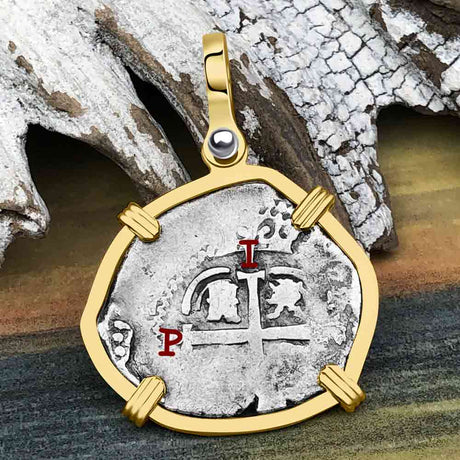 Pirate Era 1660 Spanish 1 Reale Cob Piece of Eight 14K Gold Pendant