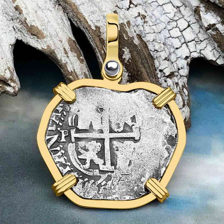 Pirate Era 1672 Spanish 1 Reale Cob Piece of Eight 14K Gold Pendant