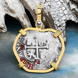 Pirate Era 1672 Spanish 1 Reale Cob Piece of Eight 14K Gold Pendant