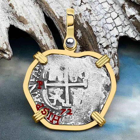 Pirate Era 1672 Spanish 1 Reale Cob Piece of Eight 14K Gold Pendant