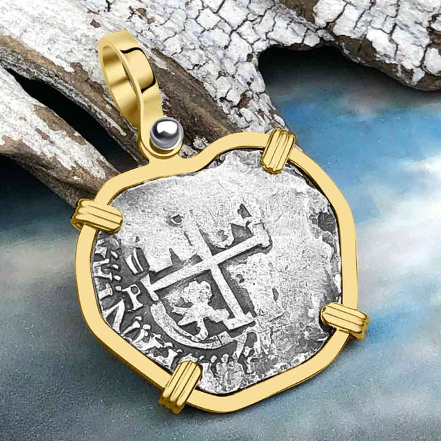 Pirate Era 1672 Spanish 1 Reale Cob Piece of Eight 14K Gold Pendant