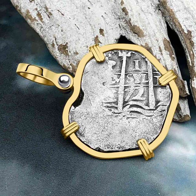 Pirate Era 1672 Spanish 1 Reale Cob Piece of Eight 14K Gold Pendant