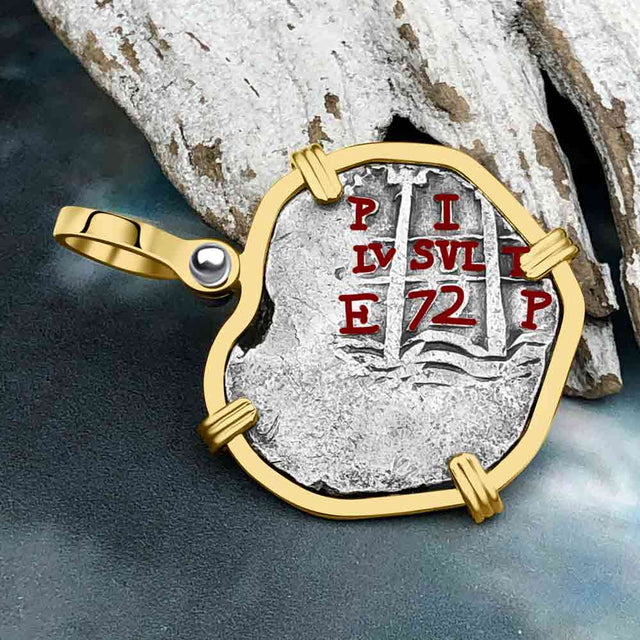 Pirate Era 1672 Spanish 1 Reale Cob Piece of Eight 14K Gold Pendant