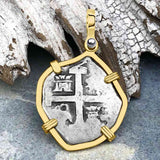 Pirate Era 1738 Spanish 1 Reale Cob Piece of Eight 14K Gold Pendant