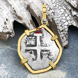 Pirate Era 1738 Spanish 1 Reale Cob Piece of Eight 14K Gold Pendant